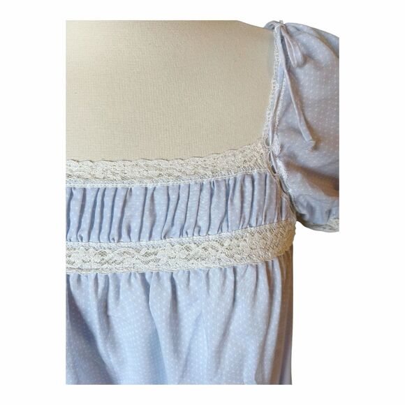 Miss Elaine VTG 80s Polka Dot Cotton Blend Long Nightgown Sz S Puff Sleeve Lace - Picture 3 of 8
